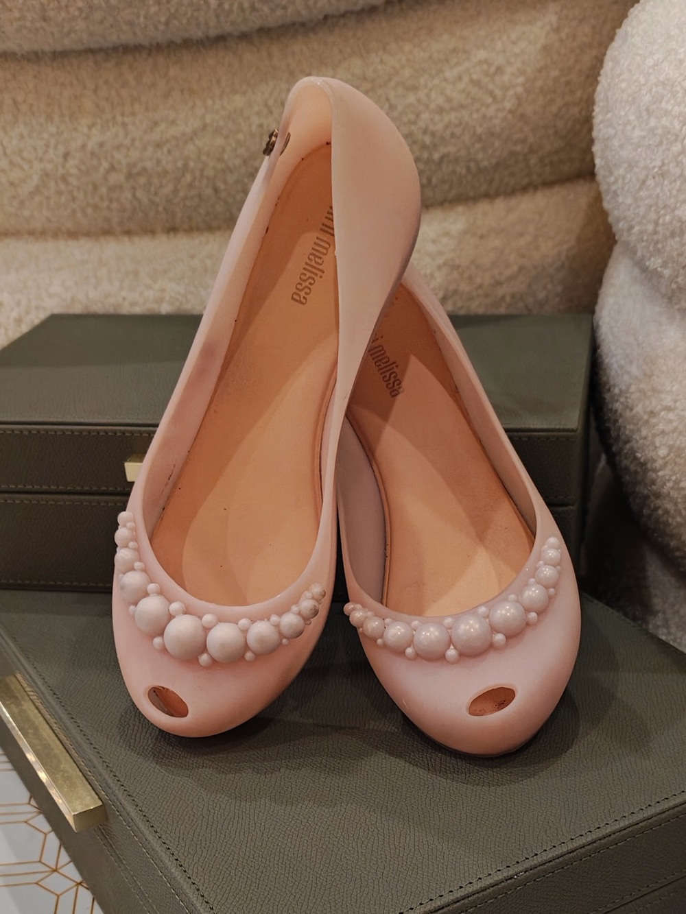 Mini Melissa Pink Bubble-Embellished Ballet Flats